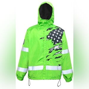 Color US Flag High Visibility Hoodie for Men Women, Reflective Safety Jacket 2XL